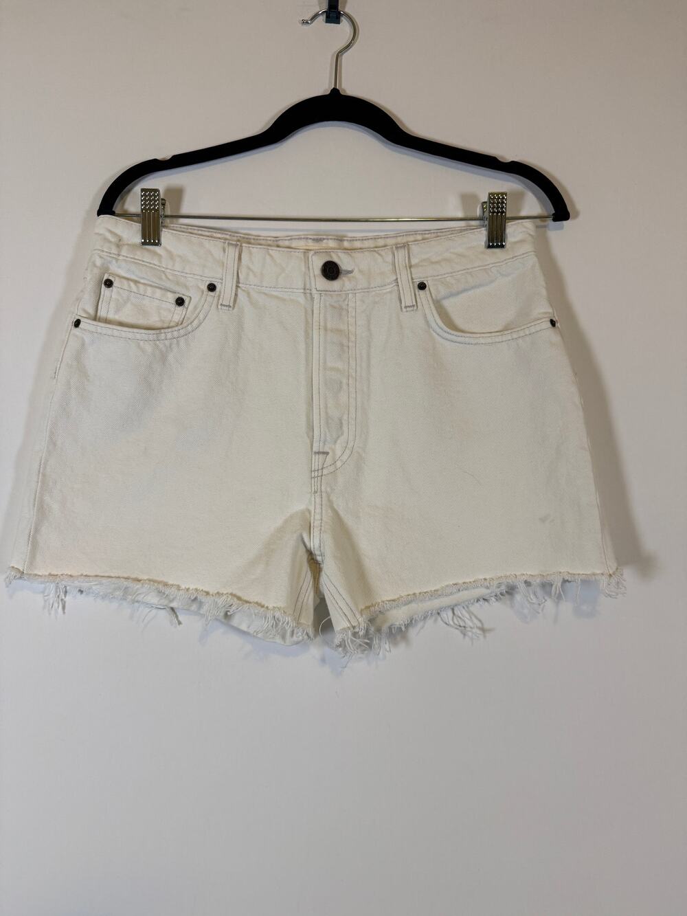 GRLFRND The Helena High Rise Cut Off Shorts 28 Borrego Springs White Denim